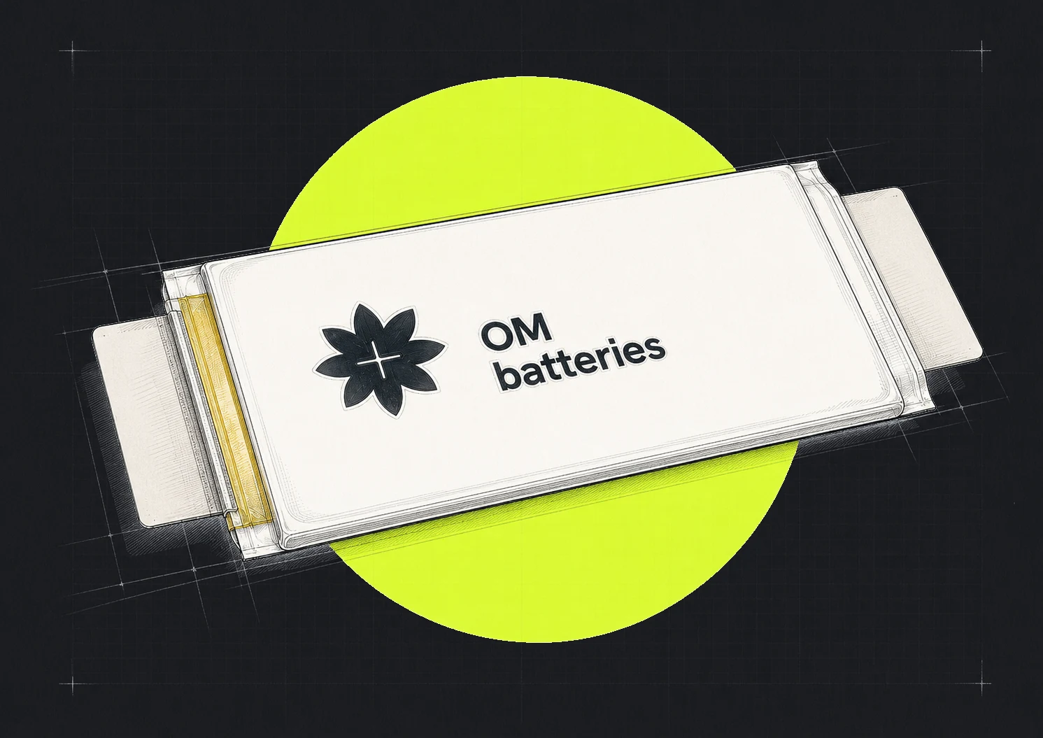OM Batteries pouch cell — stylized illustration